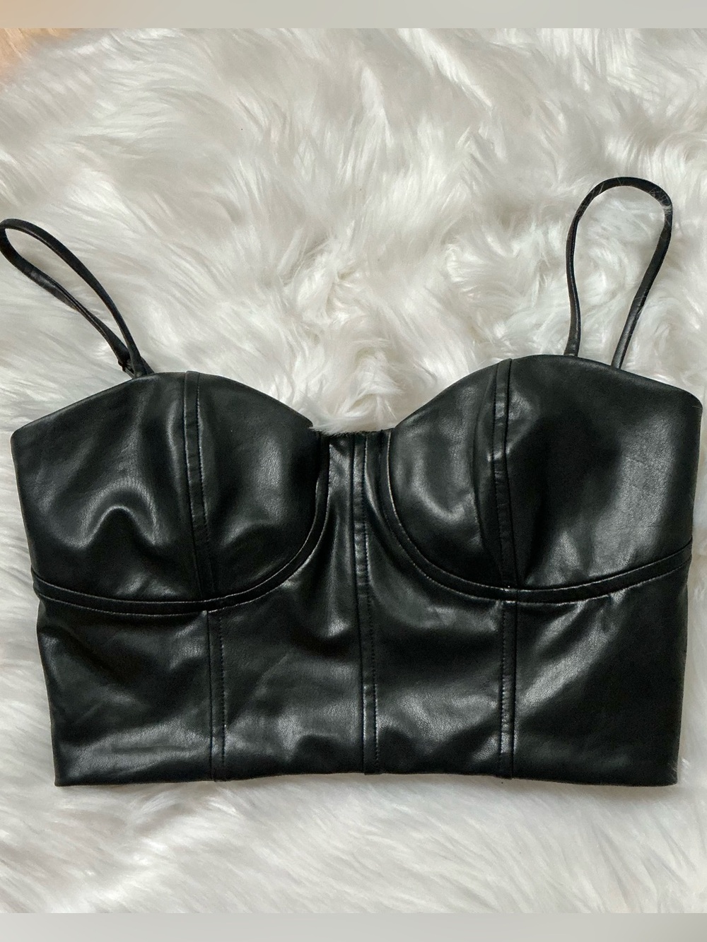 Express Body Contour Black Faux Leather Crop Bustier Top Size Small